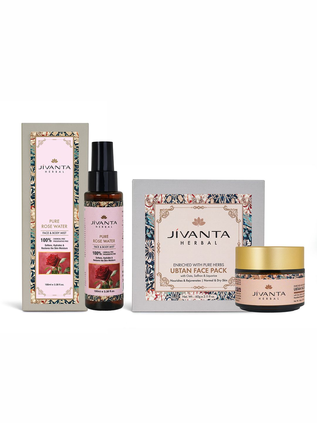 Jivanta Herbal Set Of 2 Rose Water - 100 ml & Ubtan Face Pack - 60 g-picture-34