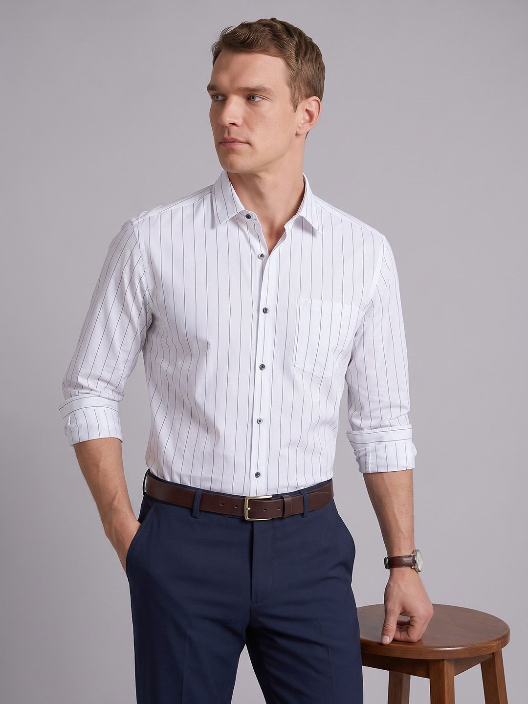 Arrow Manhattan Slim Fit Striped Pure Cotton Formal Shirt-picture-10