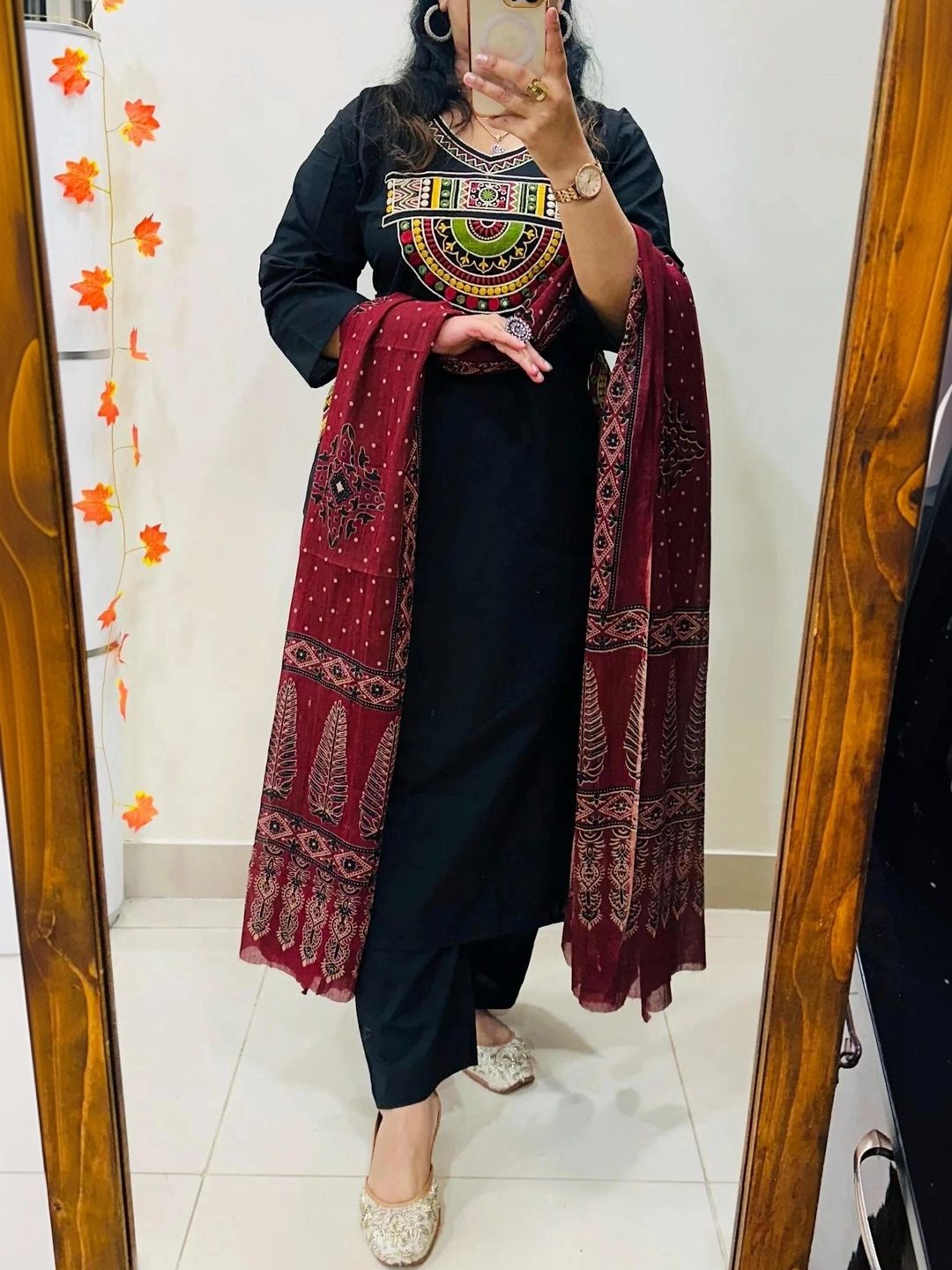 SAANVRA Women Ethnic Motifs Embroidered Regular Thread Work Kurta with Trousers & With Dupatta-picture-12
