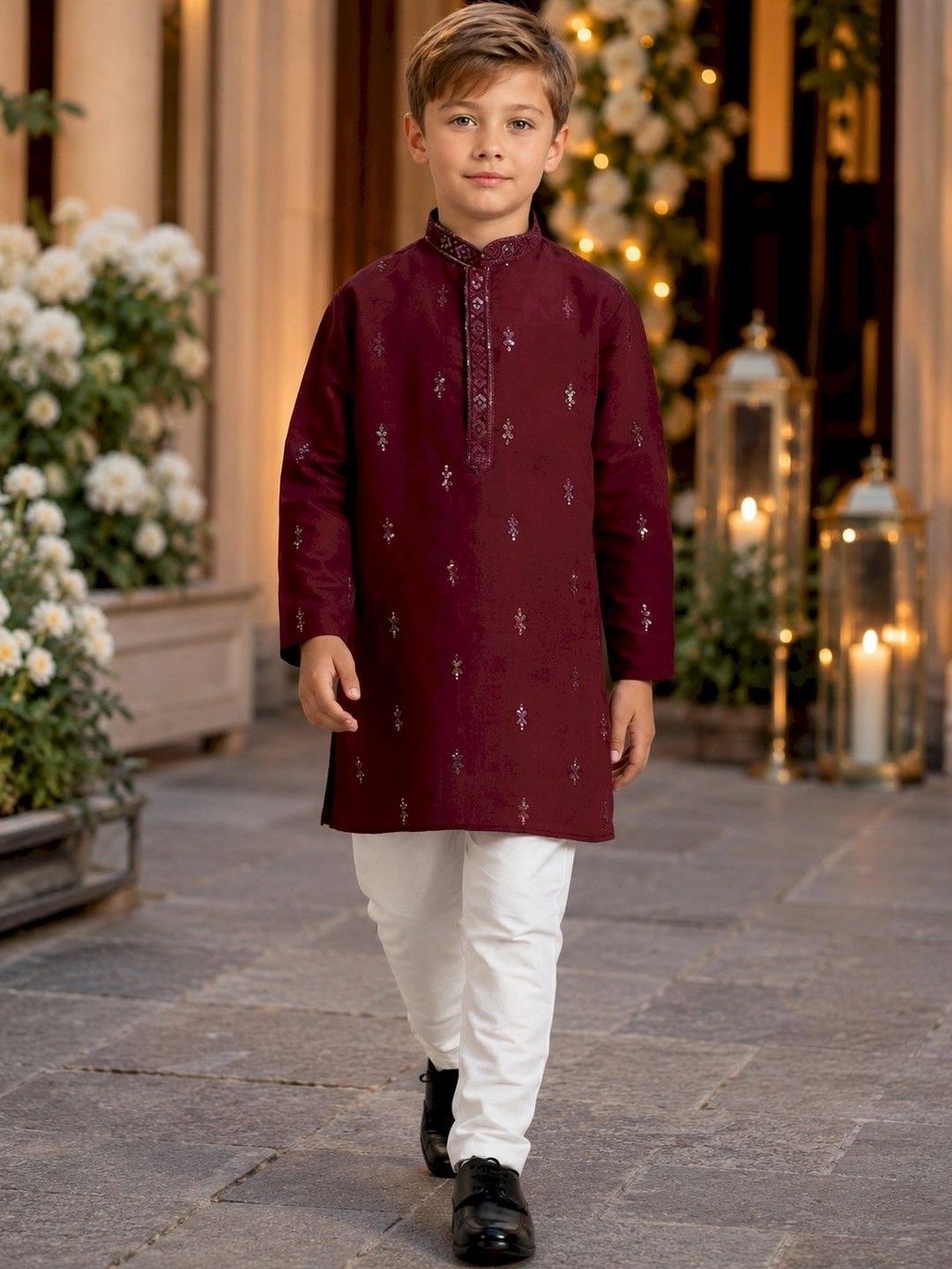 Sparklepop Boys Ethnic Motifs Embroidered Regular Sequinned Kurta with Pyjamas-picture-53