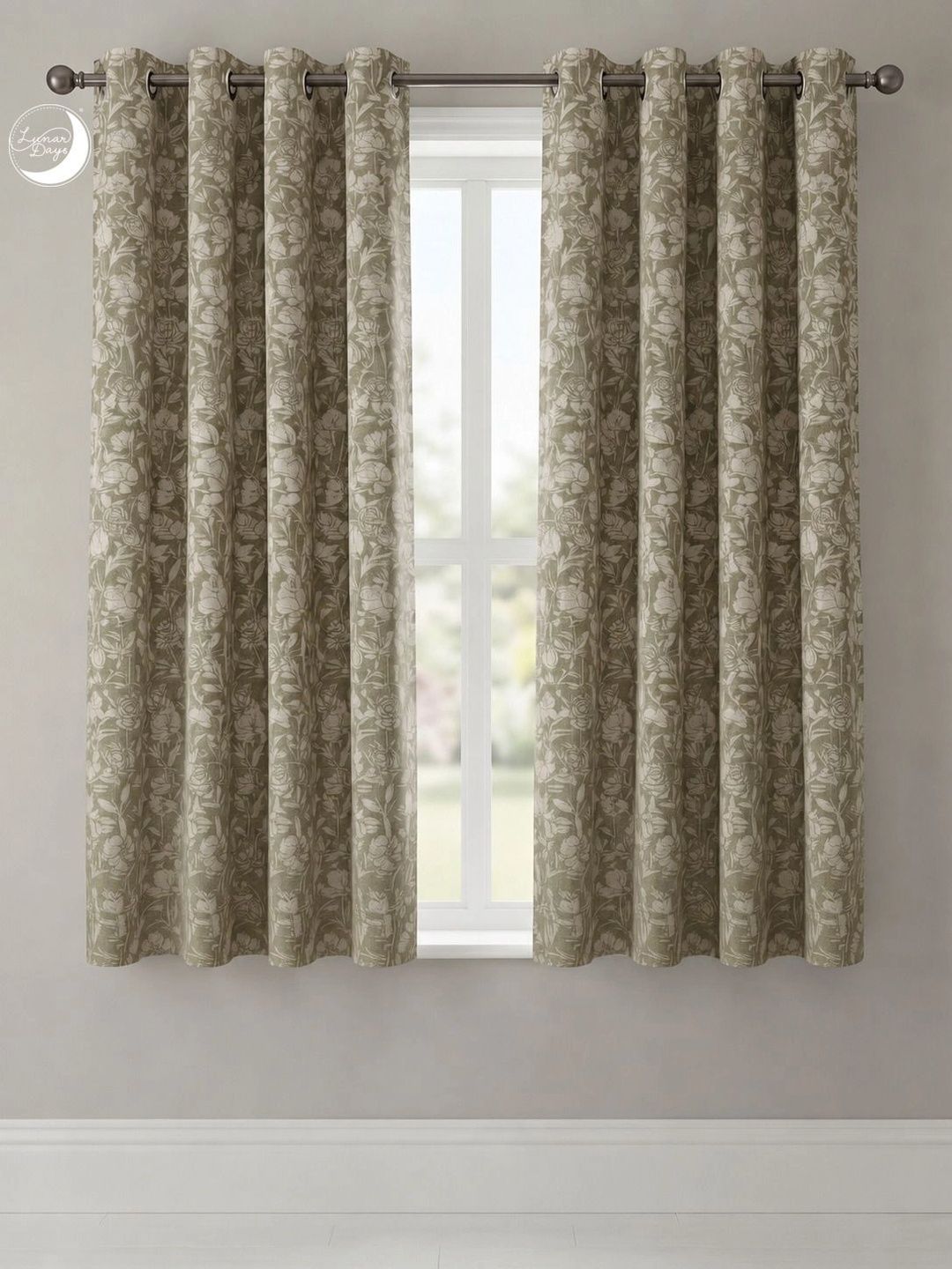 Lunar Days Olive Green Set of 2 Floral Room Darkening Window Curtains and Sheers-picture-58