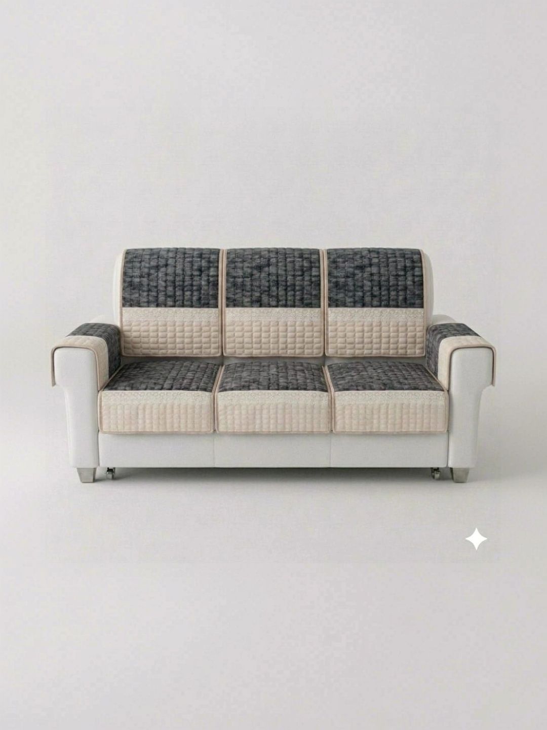 KANUM Grey Viscose Rayon Blend Sofa Cover With Arms-picture-0
