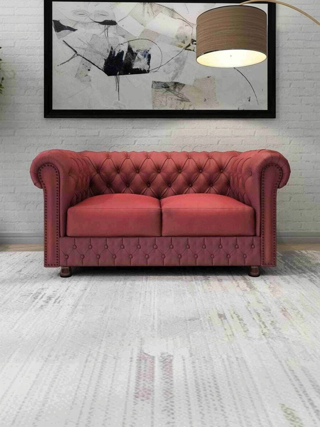 INDIAWOODMART Red Wooden 2 Seater Sofa-image-17