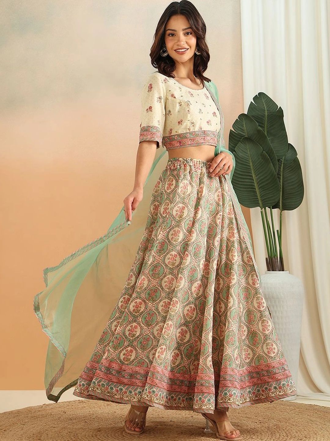 Fabindia Printed Block Print Ready to Wear Lehenga & Blouse With Dupatta-picture-10