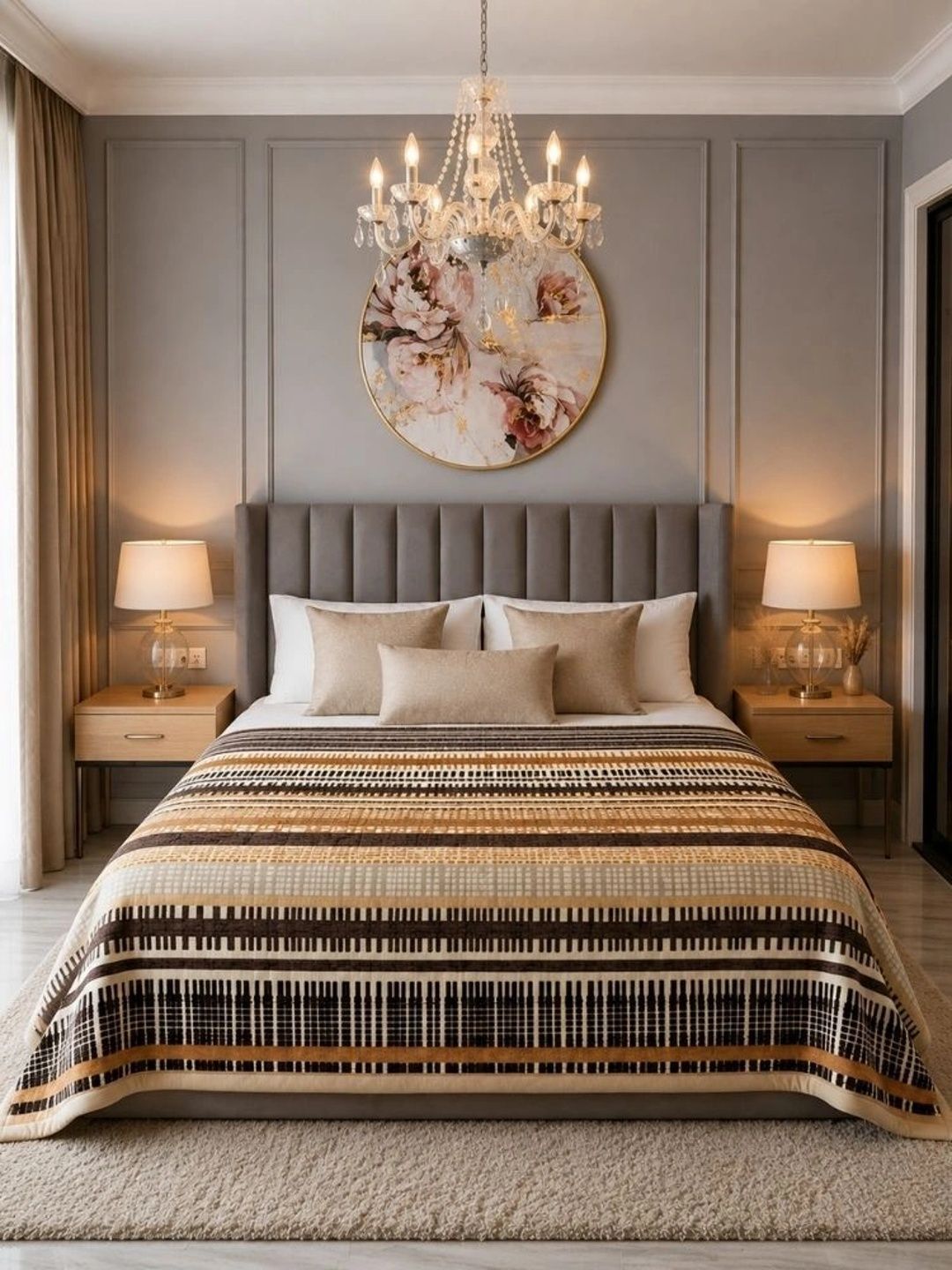 signature brown & beige striped mild winter 600 gsm blanket