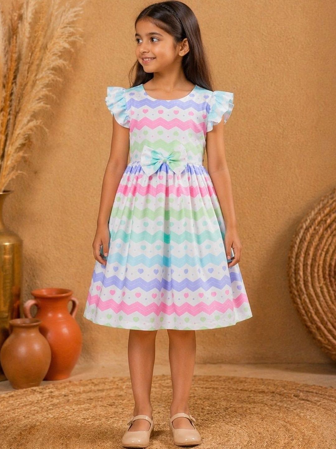 BAESD Print Flutter Sleeve Ruffled A-Line Dress-picture-46