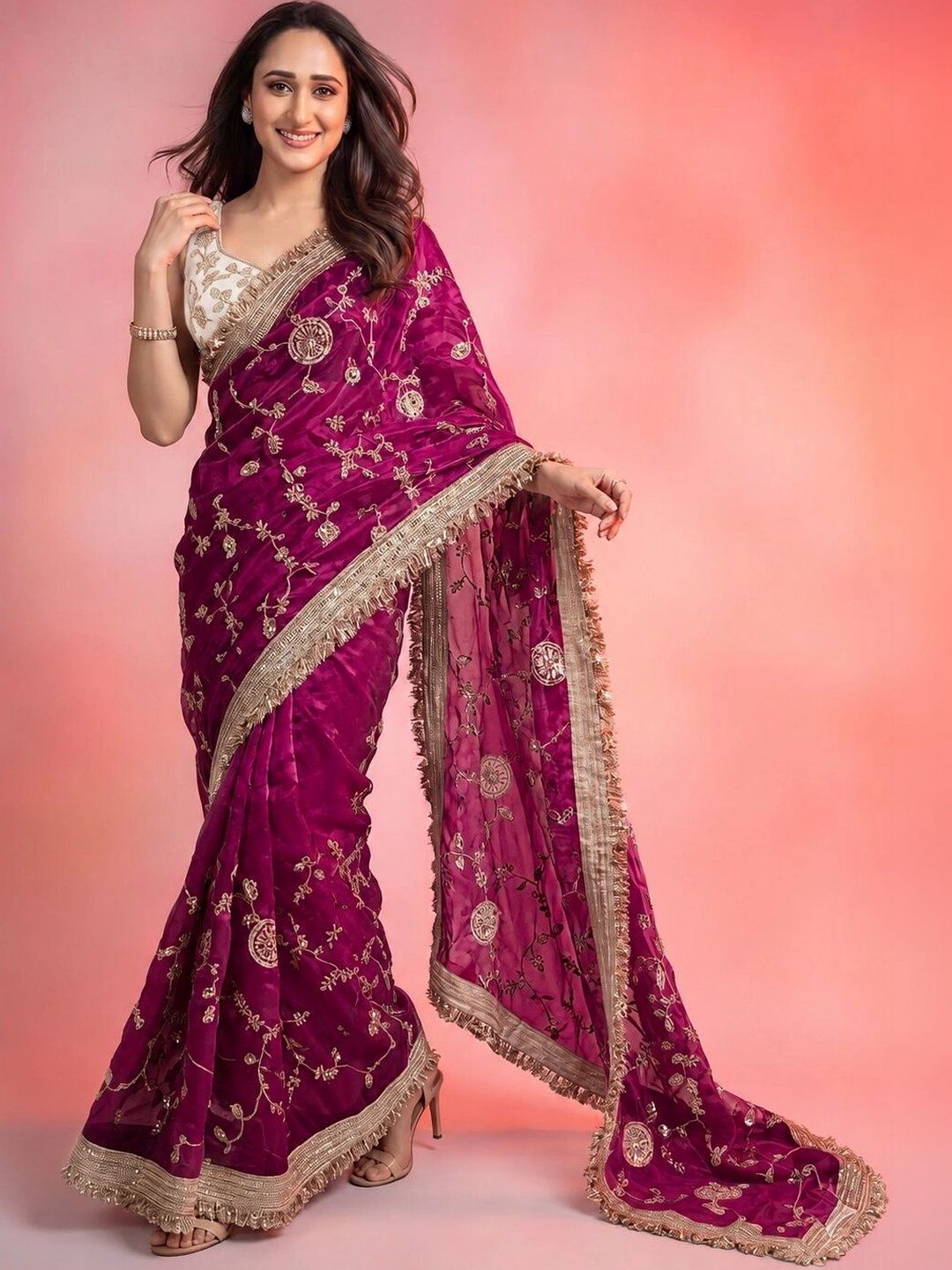 M.G.A.G Woven Design Zari Fusion Saree