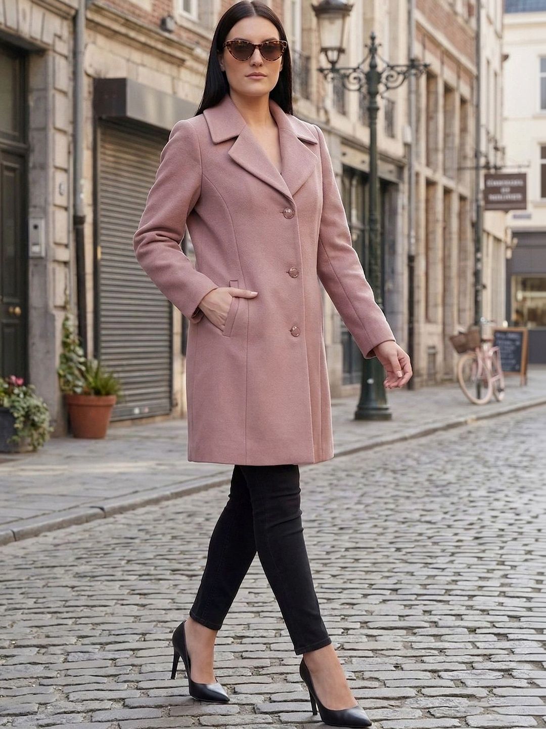 all about you Notched Lapel Knee Length Overcoat-picture-34