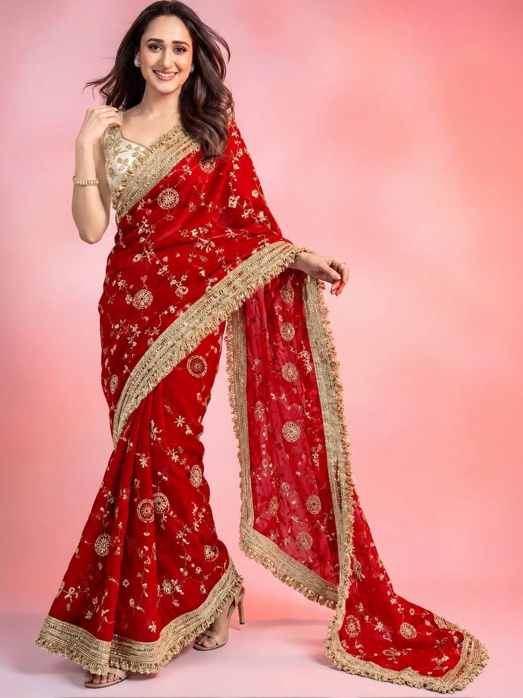 A.G.M.G FASHION Woven Design Embroidered Fusion Saree