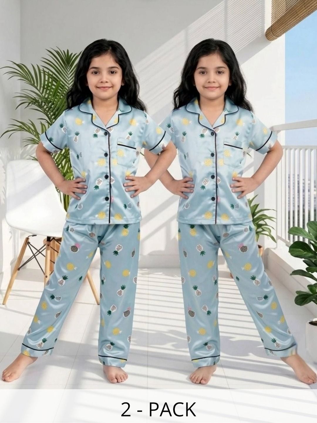 Amreliya Enterprise Amreliya Enterprise Girls Pack Of 2 Printed Nightdress