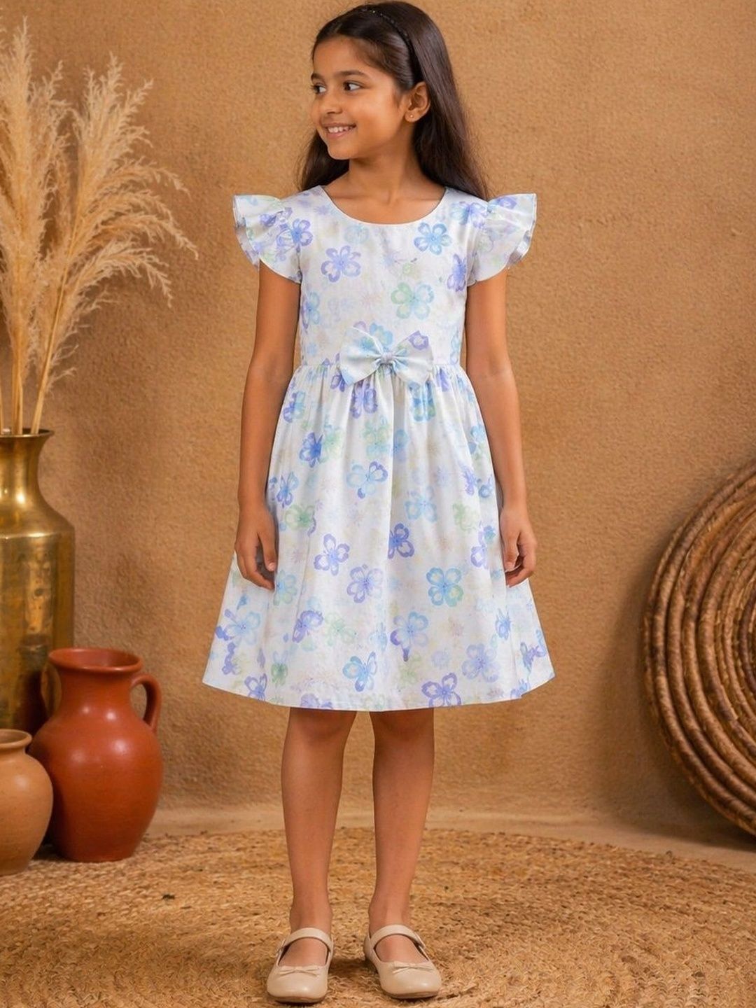 BAESD Floral Print Flutter Sleeve Ruffled A-Line Dress-picture-49
