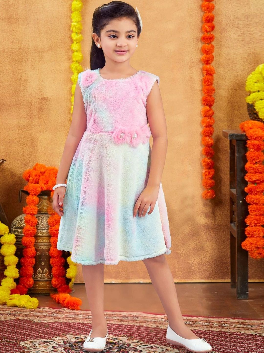 BAESD Tie and Dye Dyed Applique Woollen A-Line Dress-picture-37