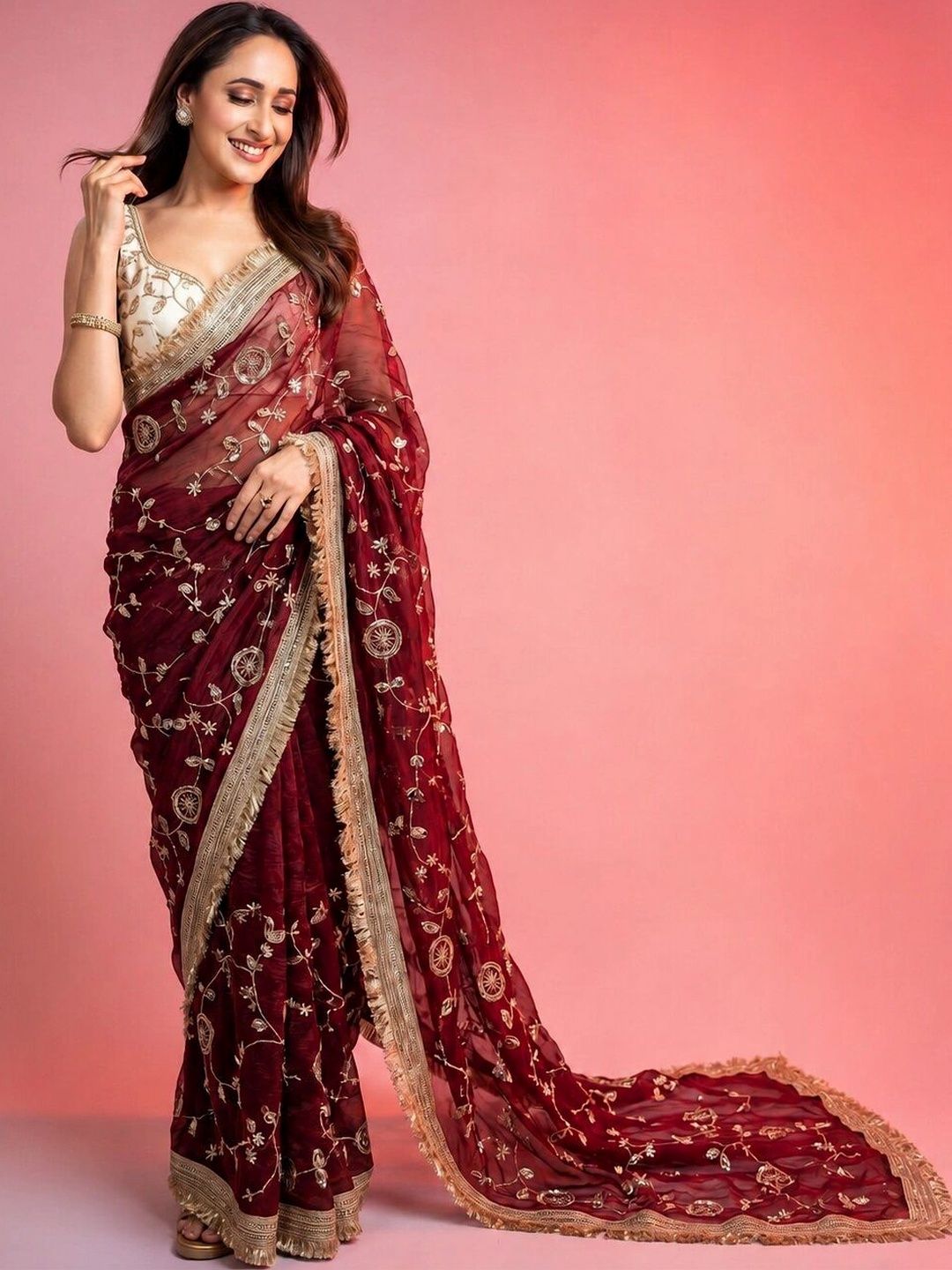 M.G.A.G Woven Design Embroidered Fusion Saree