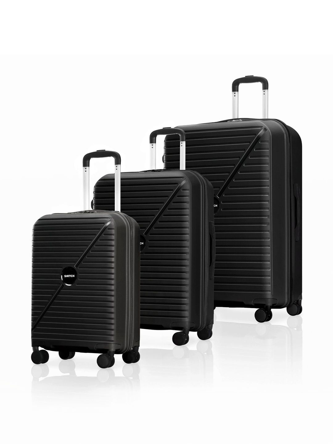 Snitch Set Of 3 Textured Hard Sided Cabin-Medium & Large Trolley Bag-picture-32