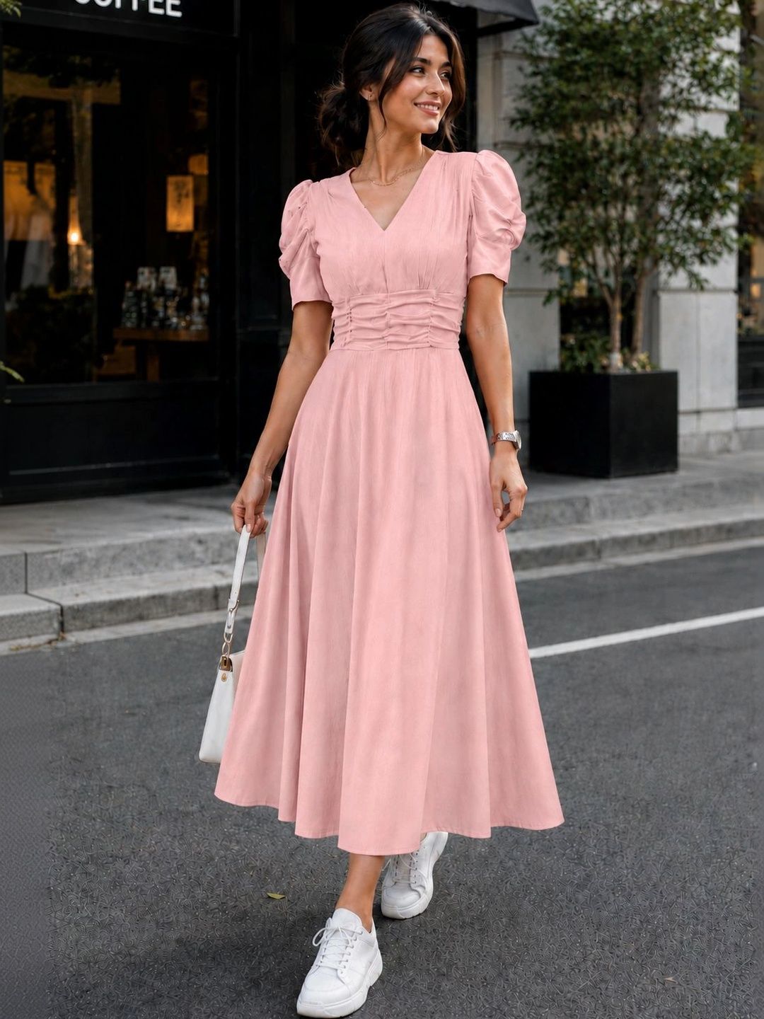 Tromko Puff Sleeve A-Line Midi Dress-picture-14