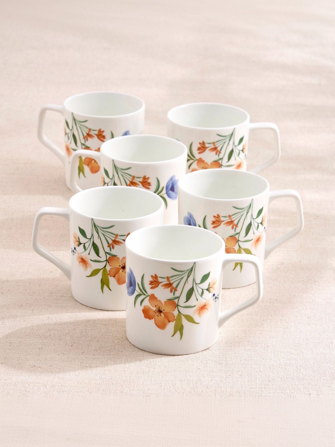 Home Centre White Floral Printed Porcelain Glossy Mugs Set of Cups and Mugs-picture-29
