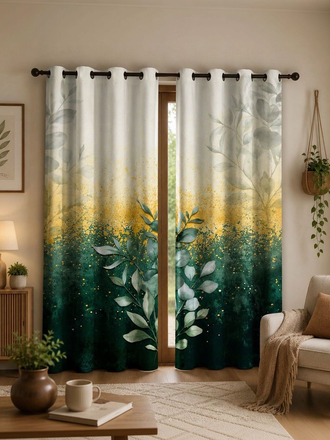 VRINDAKUL Multicoloured Set of 2 Floral Sheer Door Curtain-picture-17