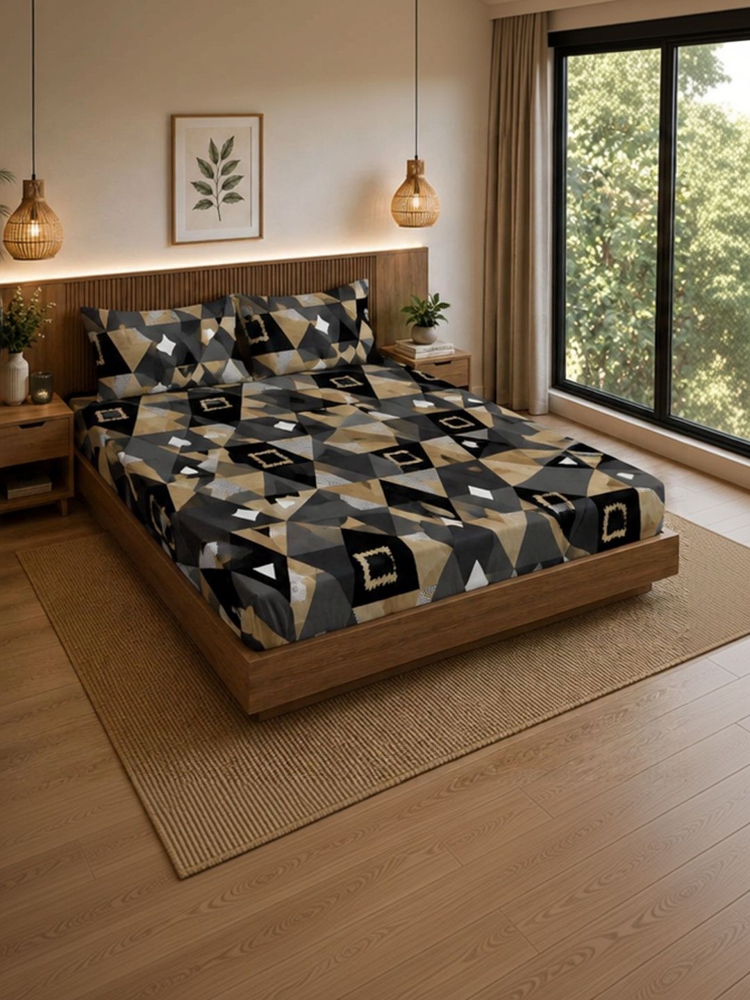ButterThread Multicoloured 250 TC Bedsheet with 2 Pillow Covers-image-29