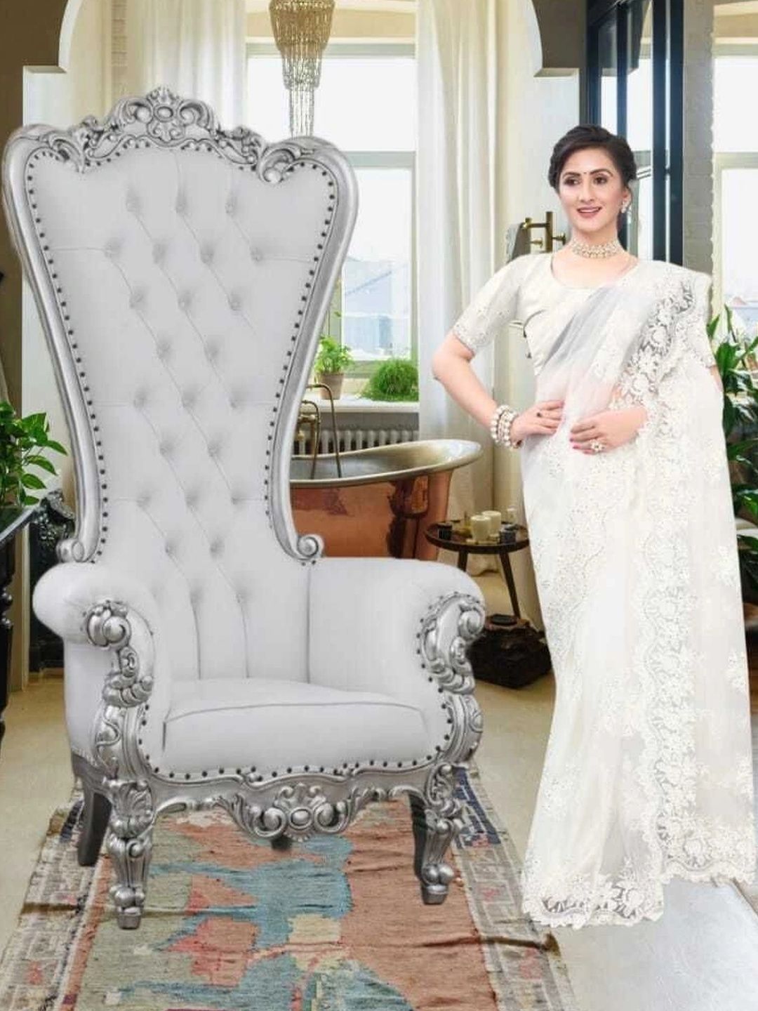 INDIAWOODMART White Wooden Lounge Chair-picture-36