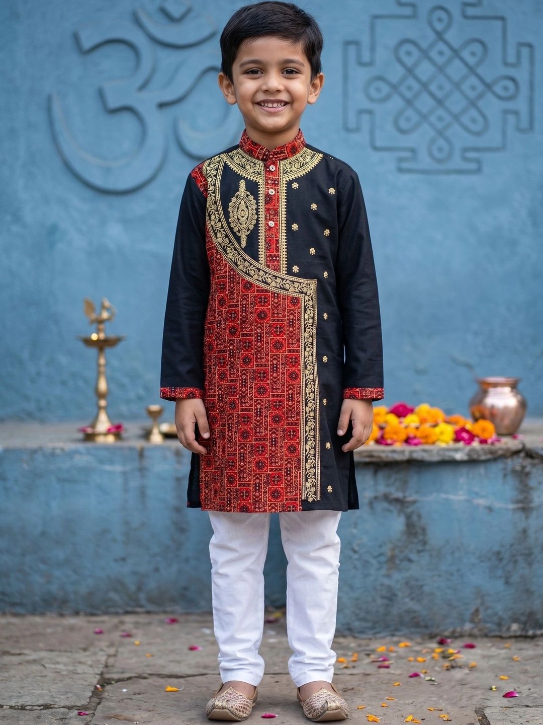 BAESD Boys Ethnic Motifs Embroidered Regular Raw Silk Kurta with Pyjamas-picture-34