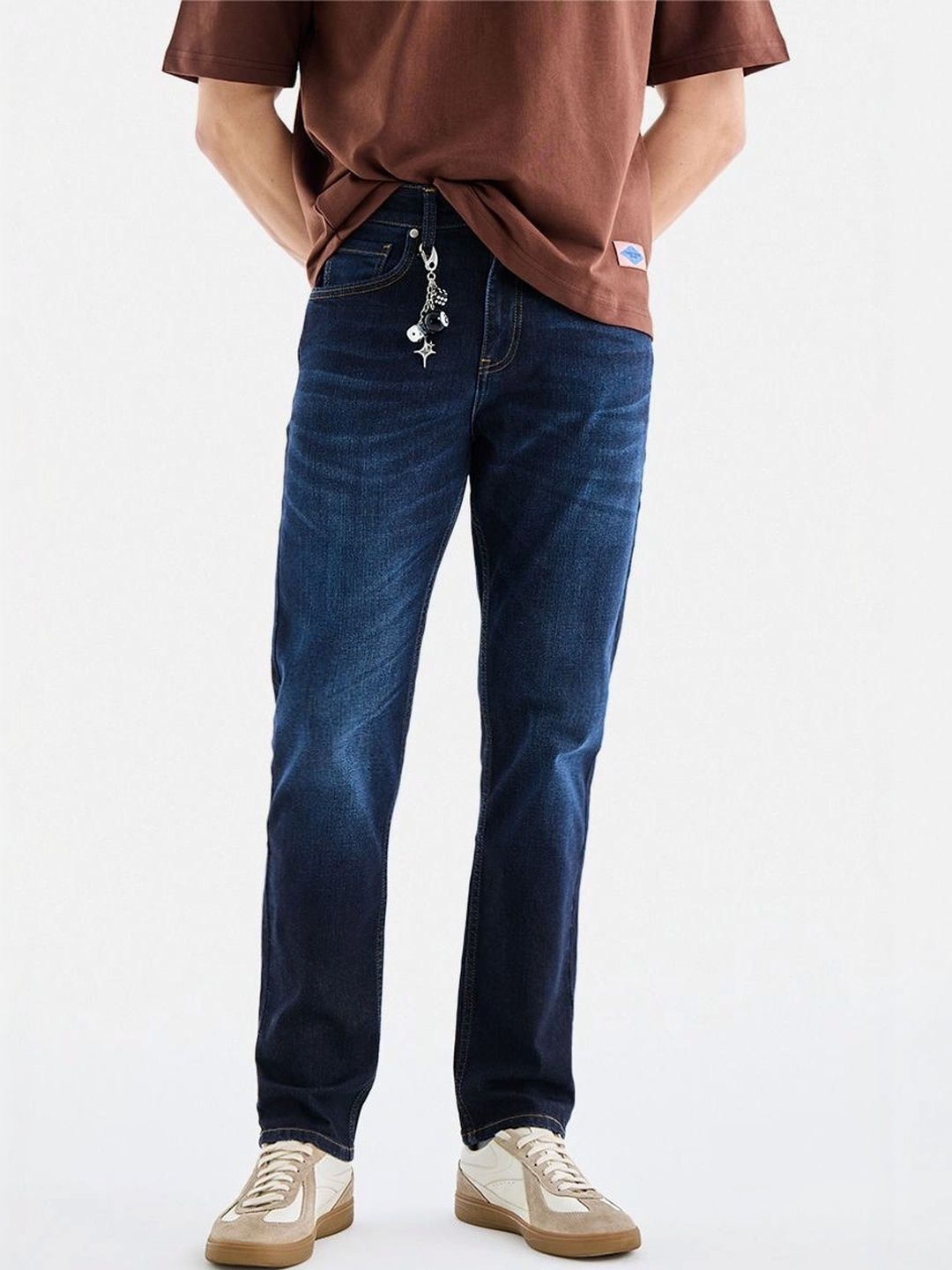 Snitch Men Slim Fit Mid-Rise Light Fade Cuffed Hem Stretchable Jeans-picture-26