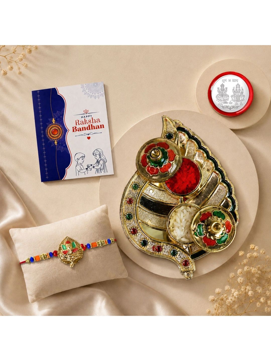Myntra Elegant Homes Set of 6 Rakhi Gift Set With Silver Coin, Greeting Card & Roli Chawal-picture-48
