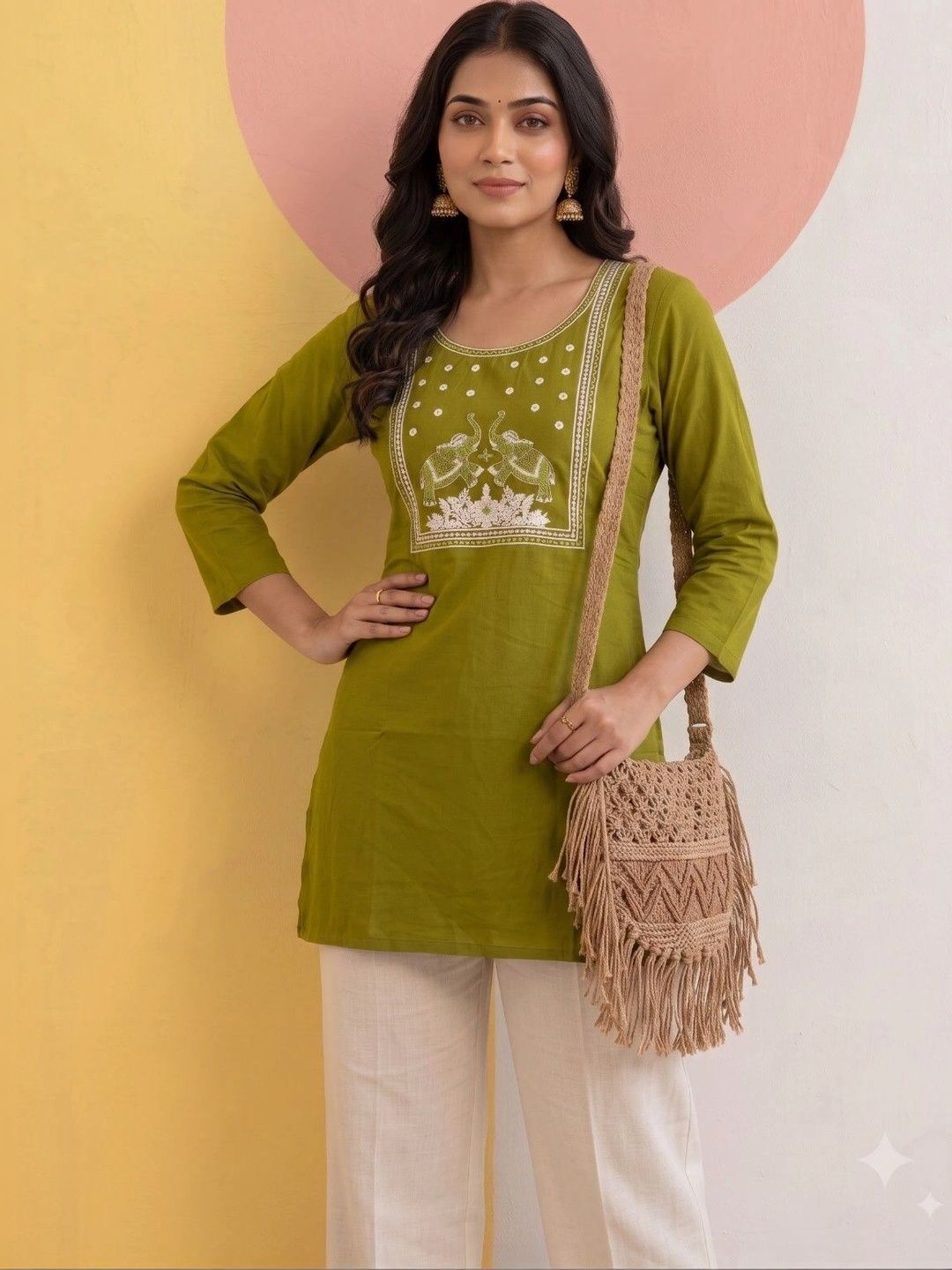 HOUSE OF AXI Ethnic Motifs Embroidered Thread Work Pure Cotton Thread Work Kurti-picture-17