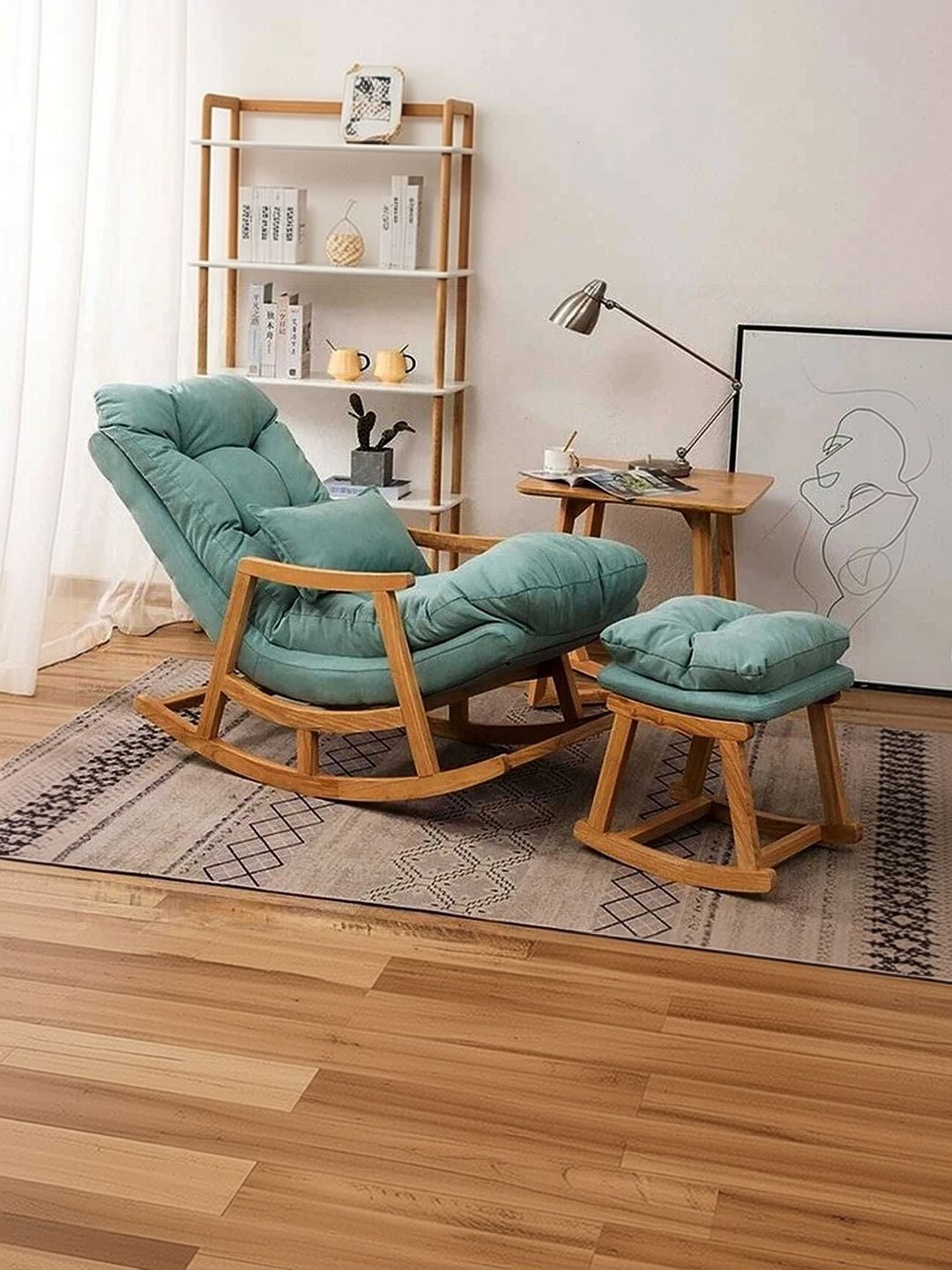 Soul craft Turquoise Blue Wooden Lounge Chair-image-18