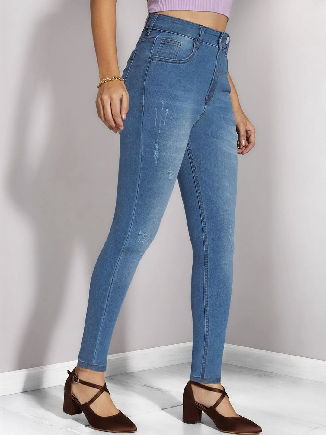Miss Chase Women Skinny Fit High-Rise Low Distress Light Fade Stretchable Jeans-picture-29