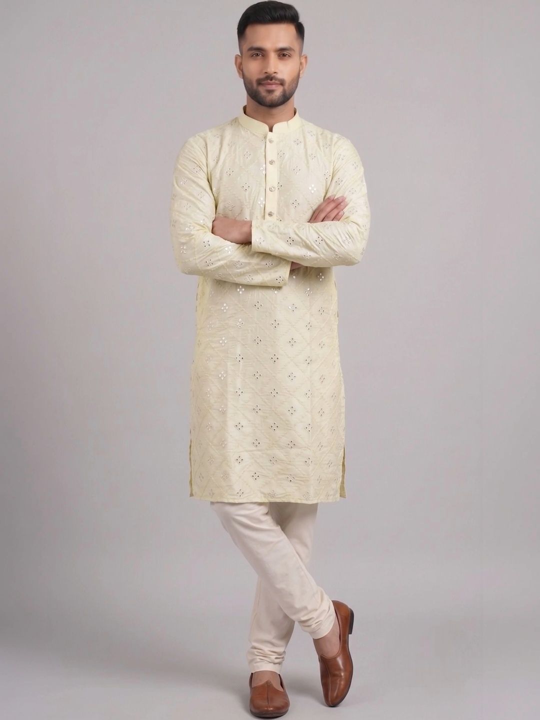 CHIRASVI Men Ethnic Motifs Embellished Mirror Work Kurta-picture-34
