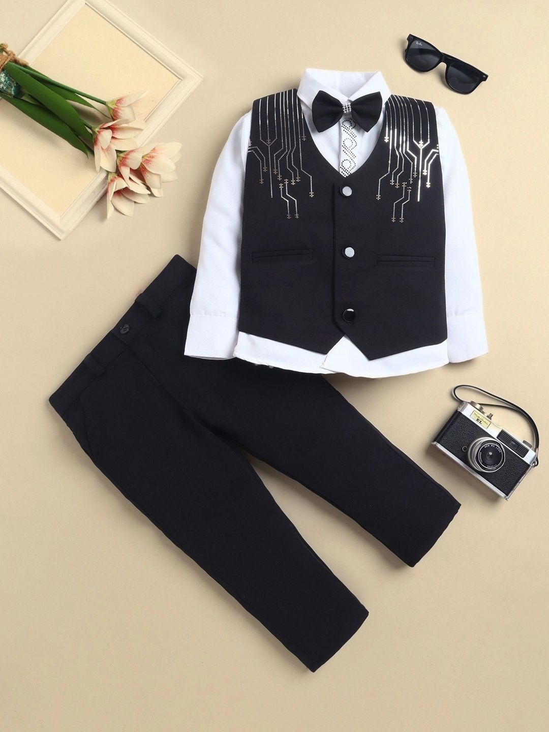 YK Boys Sequins Embellished V-Neck Three-Piece Suit With Bowtie-picture-54