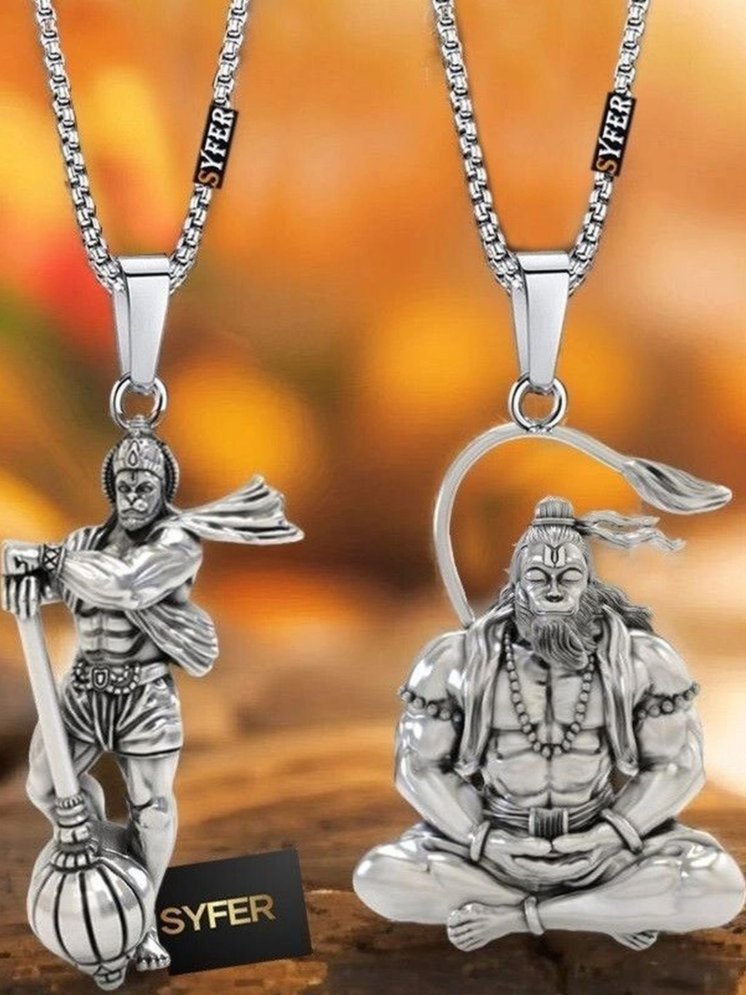 Malas Collection Unisex Pack of 2 Silver-Plated Animal Shaped Pendants with Chains-picture-58