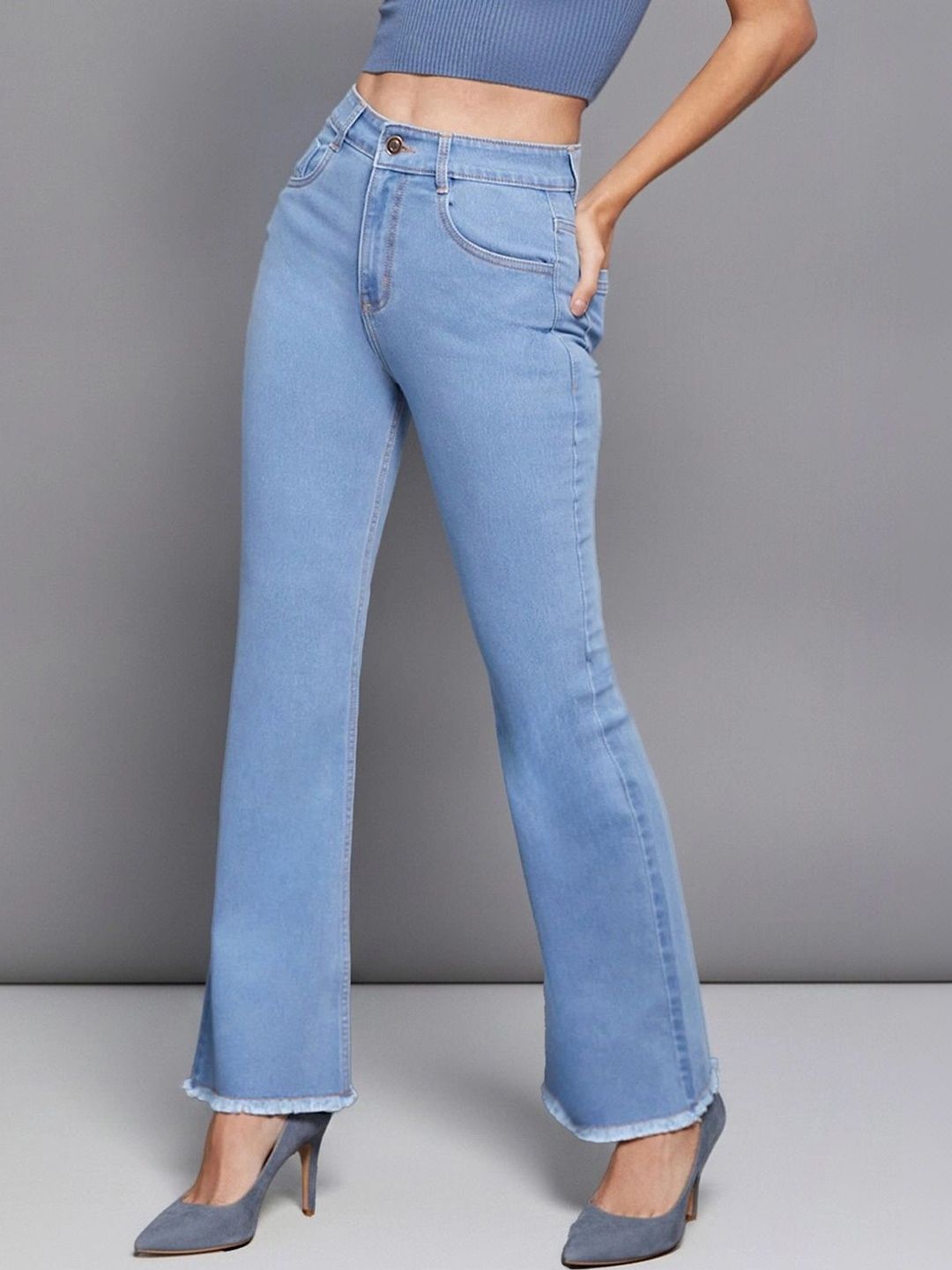 Miss Chase Women Bootcut High-Rise Cuffed Hem Stretchable Jeans-picture-34