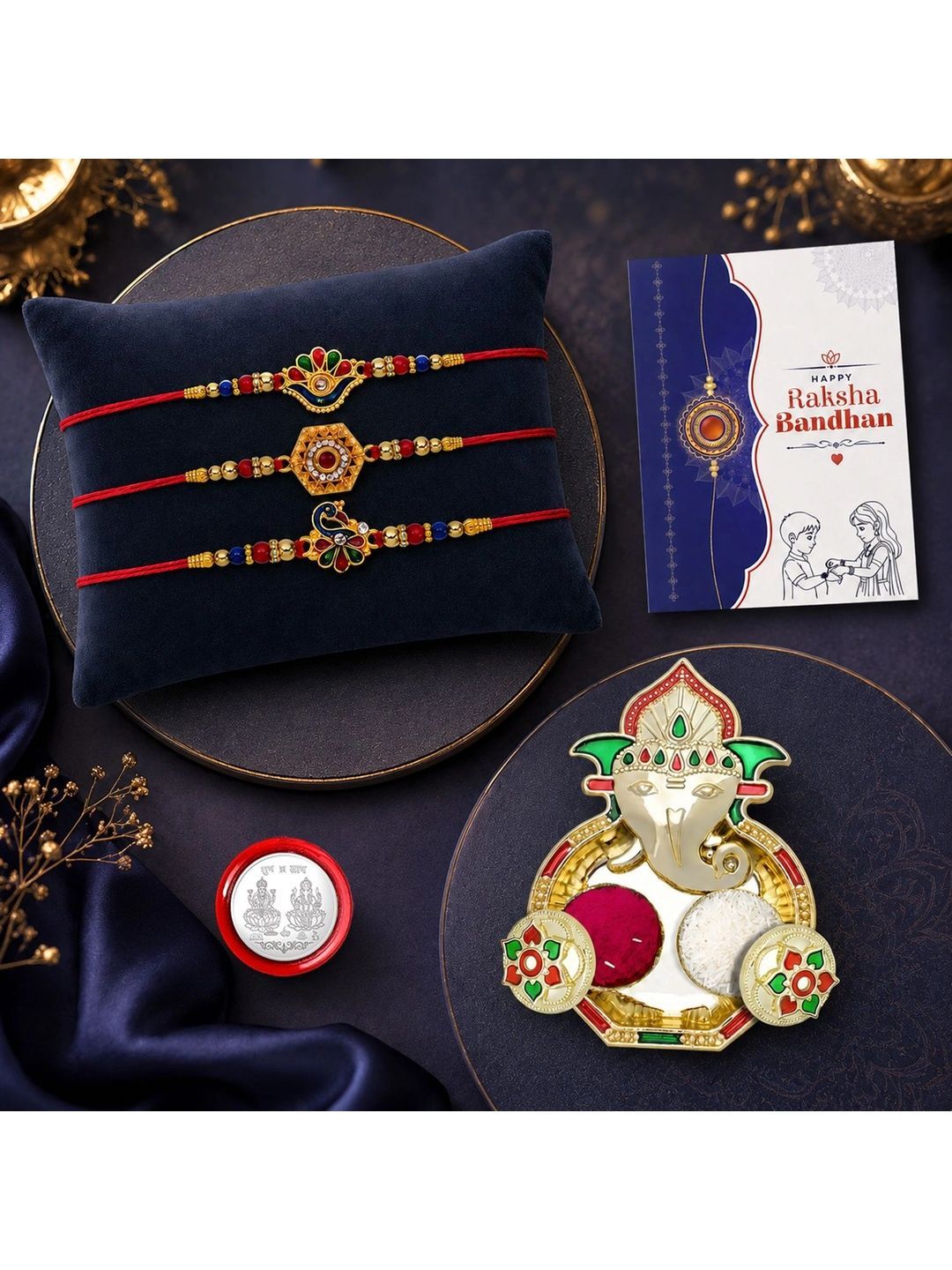 Myntra Elegant Homes Set of 8 Rakhi Gift Set With Silver Coin, Greeting Card & Roli Chawal-picture-49
