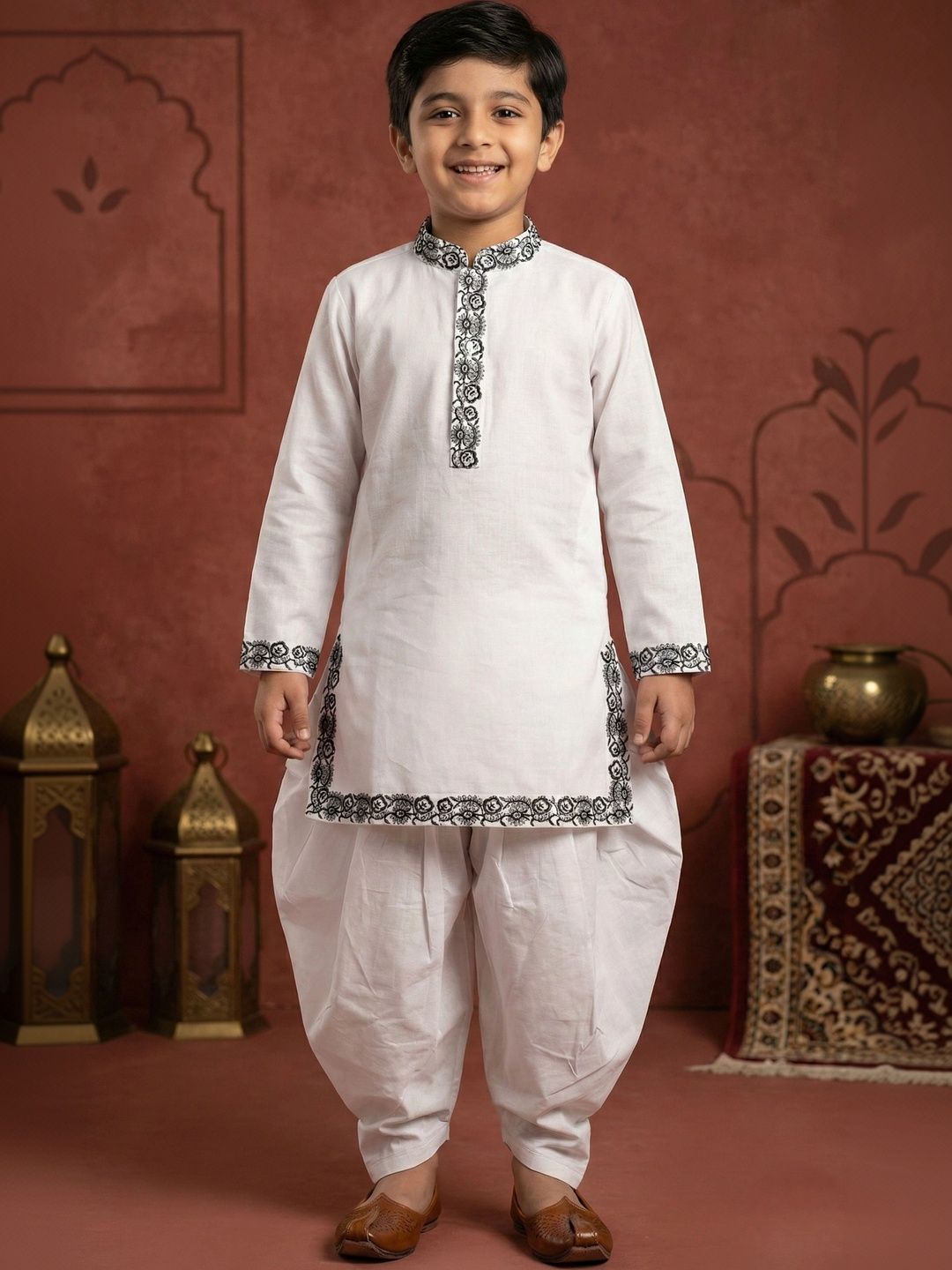 NFC CREATION Boys Ethnic Motifs Embroidered Regular Thread Work Kurta with Dhoti Pants-picture-12