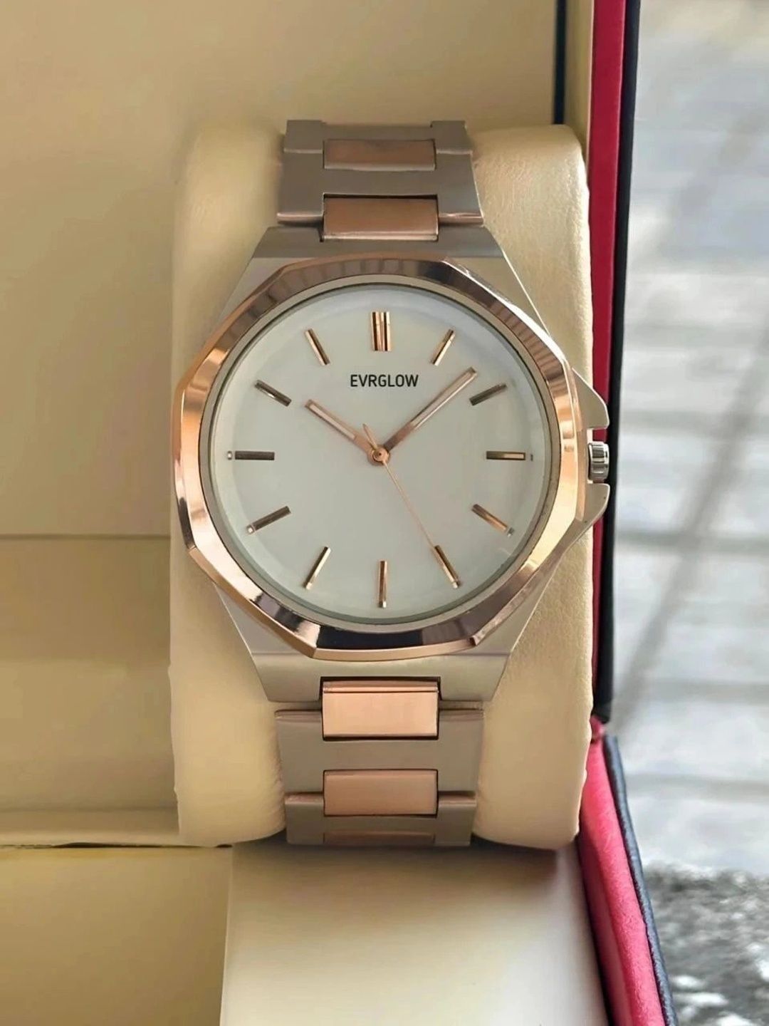 EVRGLOW Men Dial & Stainless Steel Bracelet Style Straps Analogue Watch DRM-008-Rose -White-picture-13