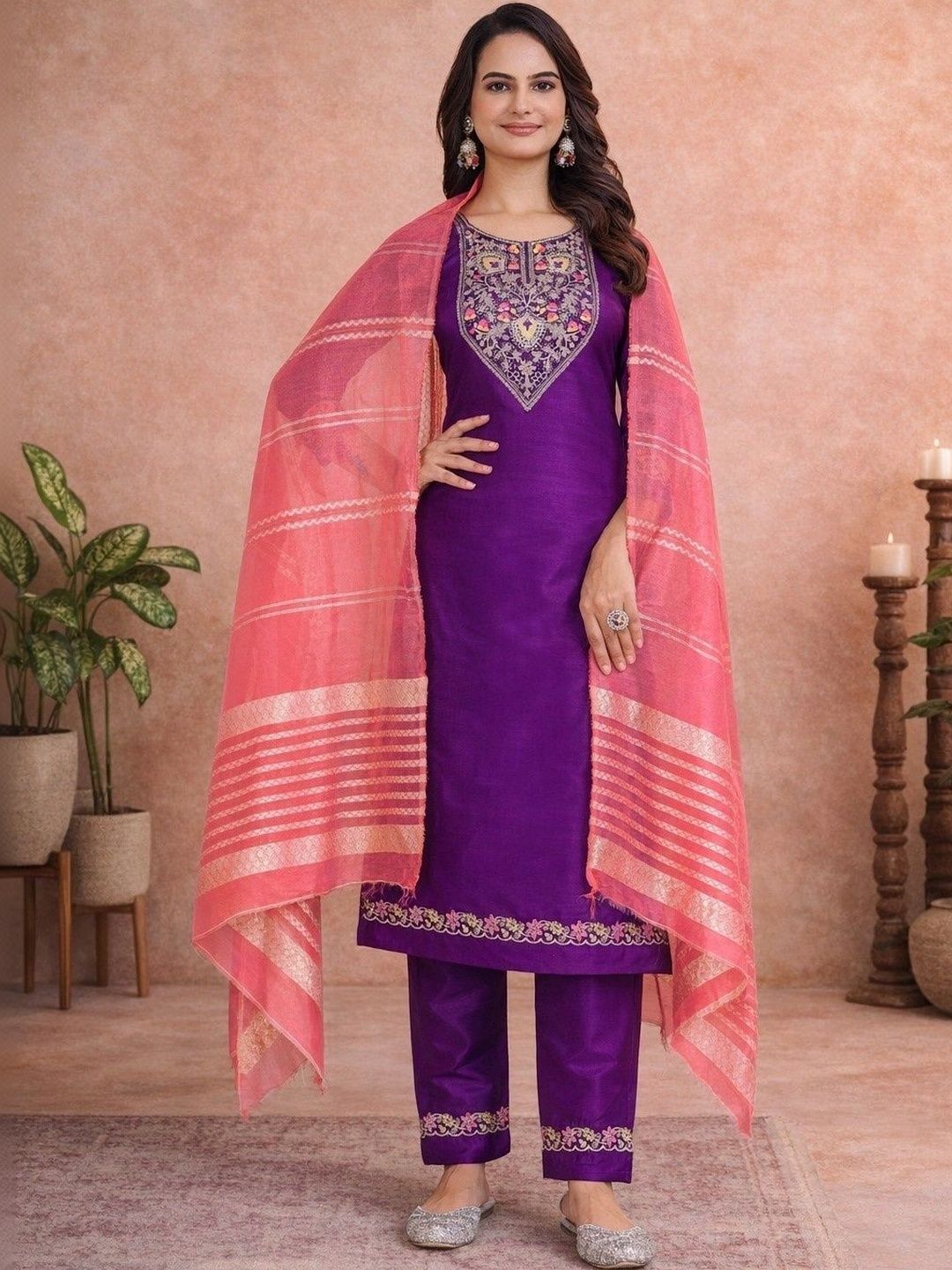 Chandbaali Women Ethnic Motifs Embroidered Regular Thread Work Kurta with Trousers & With Dupatta-picture-8
