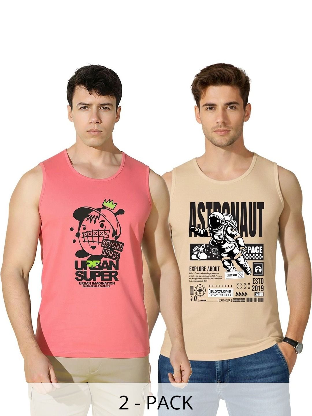 SLOWLORIS Pack of 2 Printed Cotton Gym Vest-picture-30