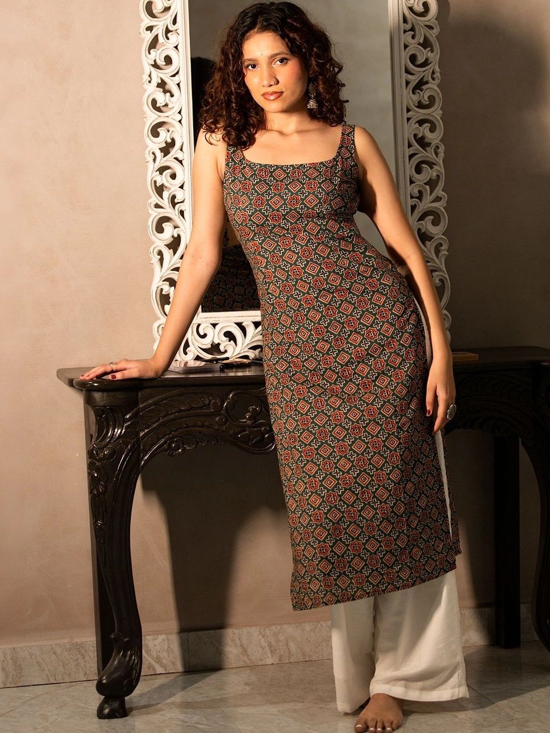 NISHORAMA Ethnic Motifs Printed Square Neck Pure Cotton Kurti-picture-47