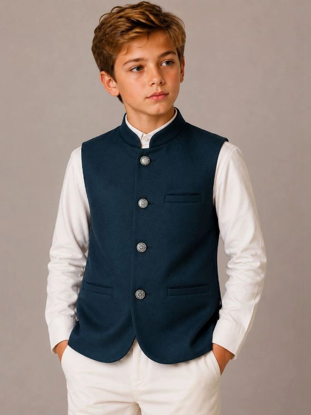 Sparklepop Boys Mandarin-Collar Woven Nehru Jackets-image-35