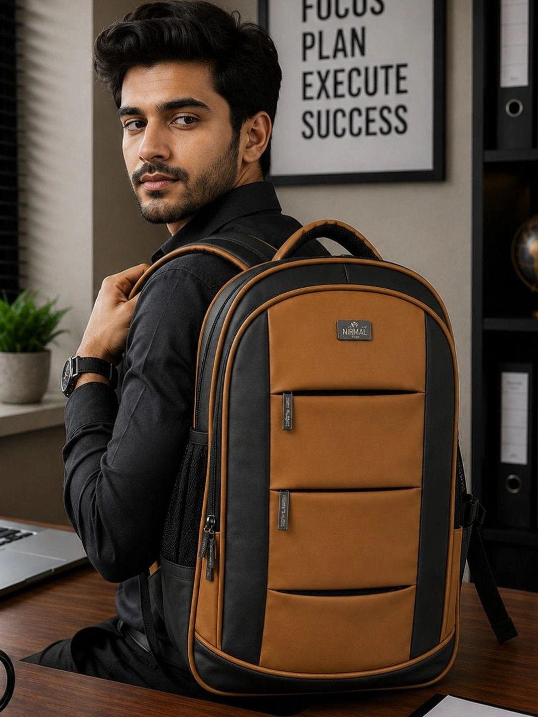 NIRMAL BAG Men Colourblocked Contrast Detail Backpack-picture-36
