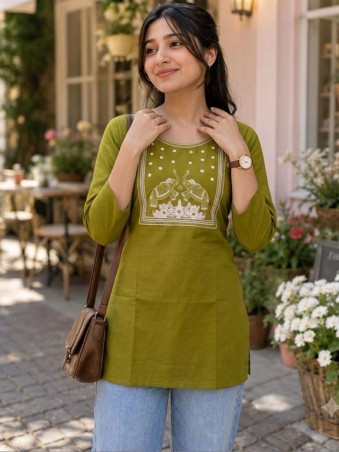 HOUSE OF AXI Embroidered Cotton Round Neck Tunic-picture-16