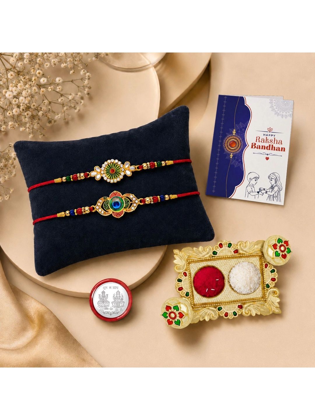 Myntra Elegant Homes Set Of 7 Rakhi Gift Set With Silver Coin, Greeting Card & Roli Chawal-picture-34