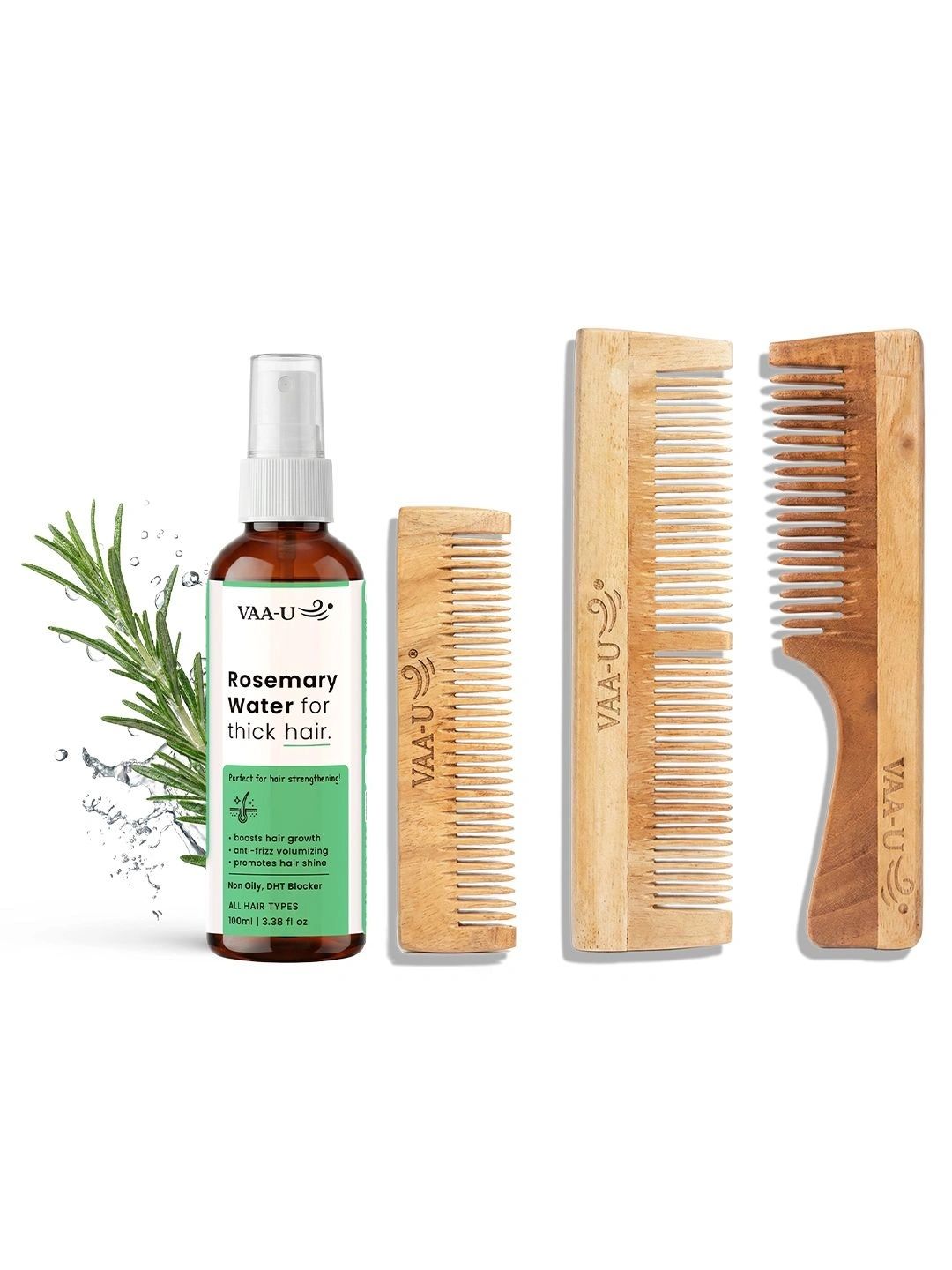 VAA-U Set Of 4 Rosemary Hair Growth Spray -100 ml & Neem Wood Long & Tail Comb-picture-49