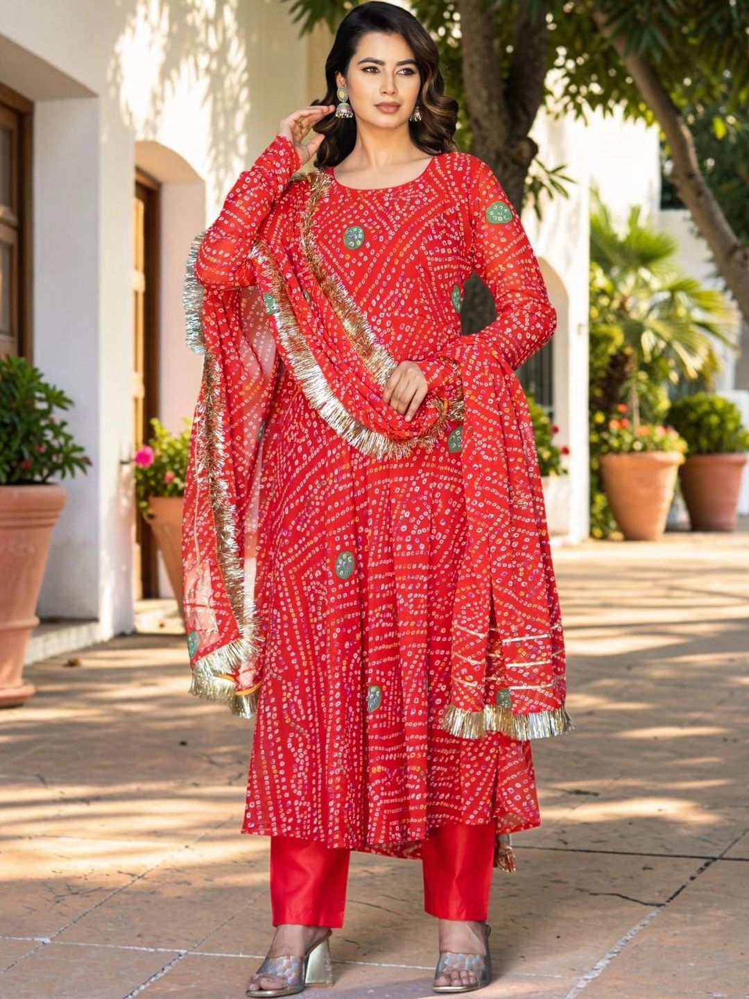 TASRIKA Women Leheriya Printed Regular Gotta Patti Kurta with Trousers & With Dupatta-picture-28