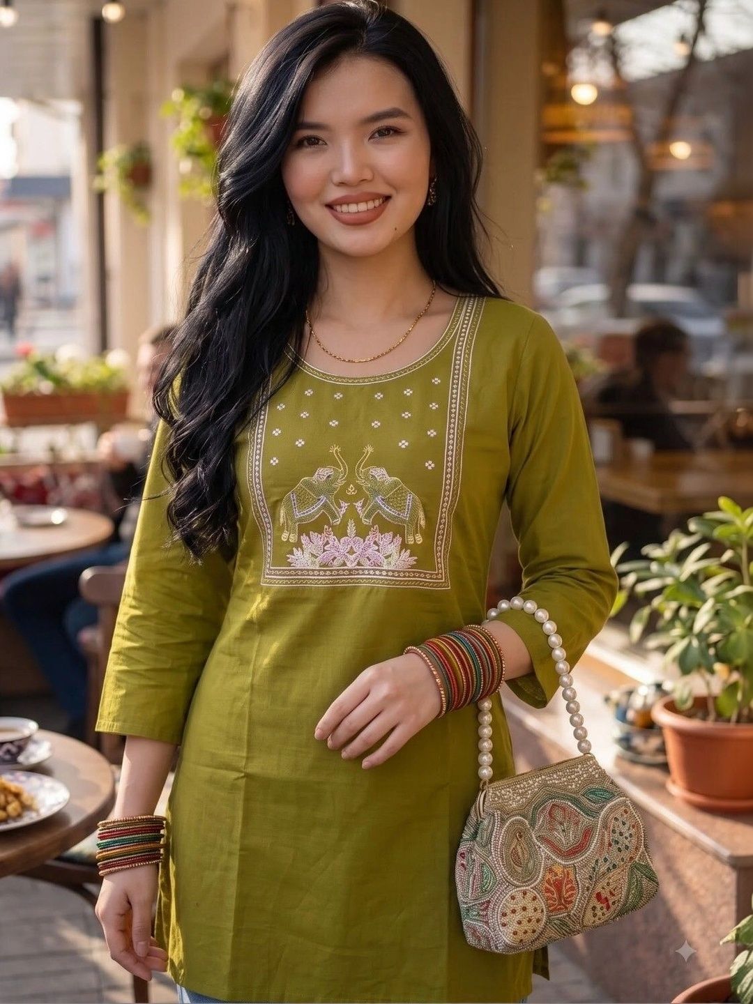 AXI COUTURE Embroidered Cotton Round Neck Tunic-picture-27