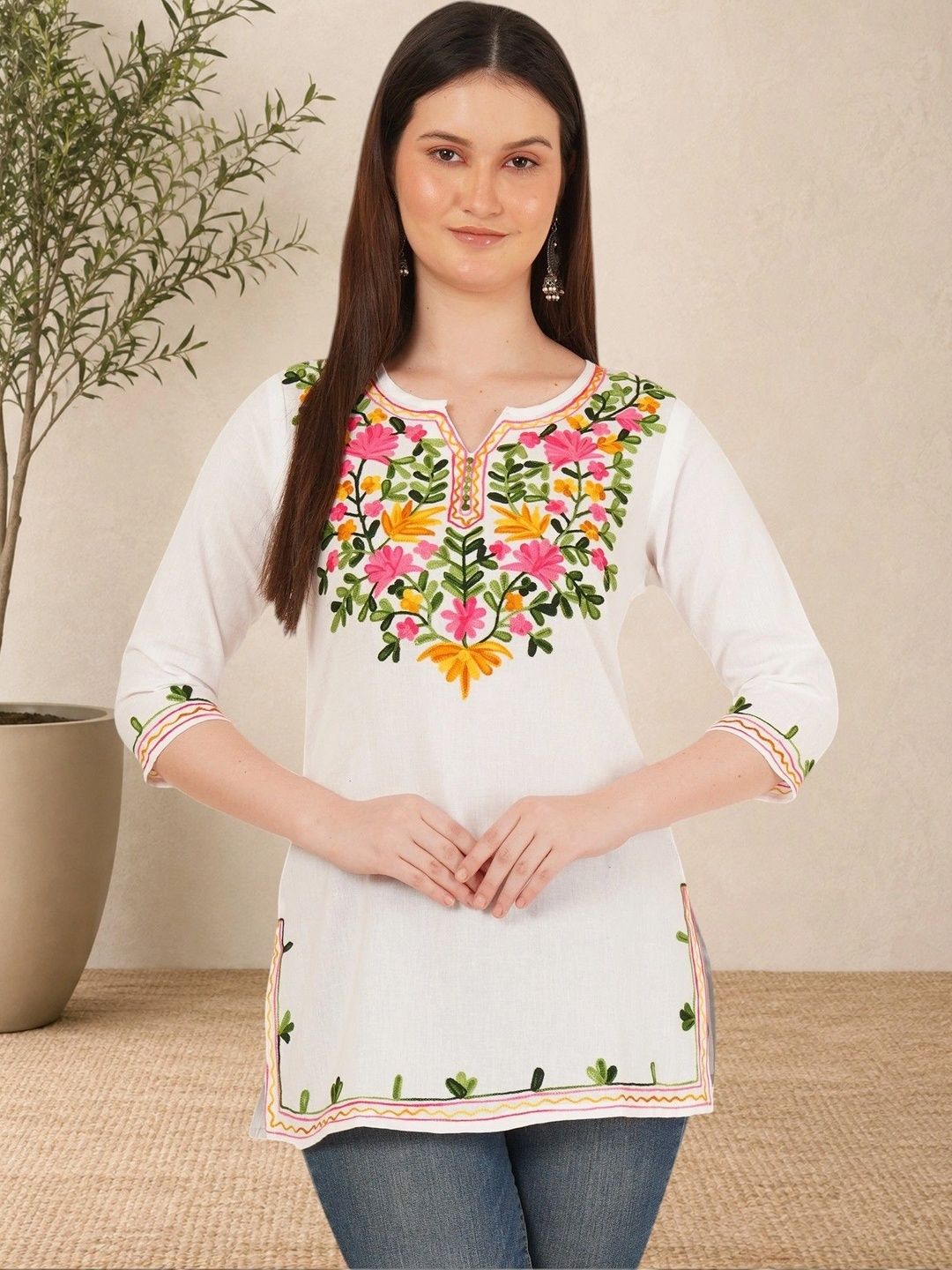 Sangria Floral Embroidered Cotton Blend Top-picture-58