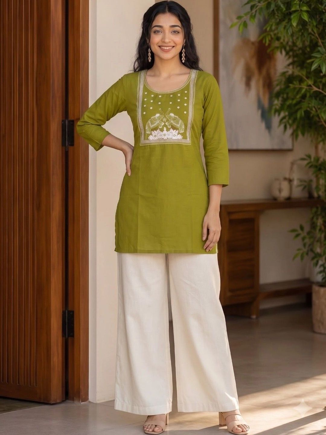 HOUSE OF AXI Ethnic Motifs Embroidered Thread Work Pure Cotton Thread Work Kurti-picture-55