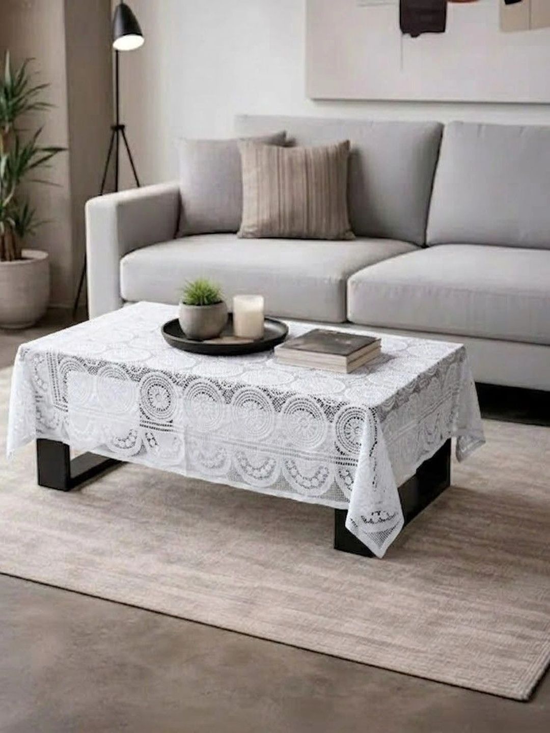 RYKA White Cotton 4-Seater Table Cover with Embellished details-picture-29