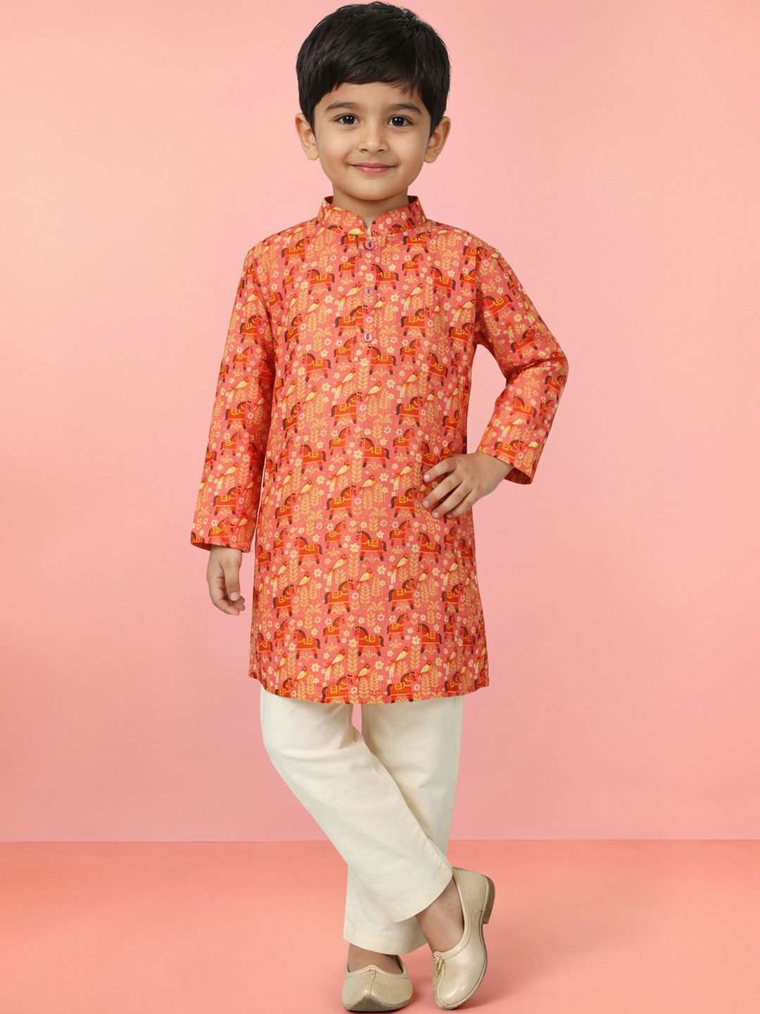 VASTRAMAY Boys Ethnic Motifs Printed Regular Kurta with Trousers-picture-34